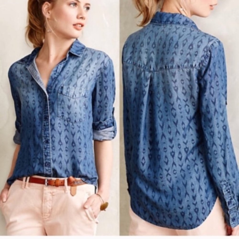 Cloth & Stone Ikat Print Chambray Shirt